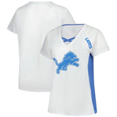 Detroit Lions Women's Plus Size Glitter Lace-Up V- Neck T-Shirt - Neck T-Shirt - White T-shirts