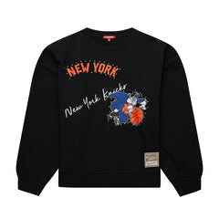New York Knicks Women's Hardwood Classics Home Team Pullover Sweatshirt Black - Mitchell & Ness