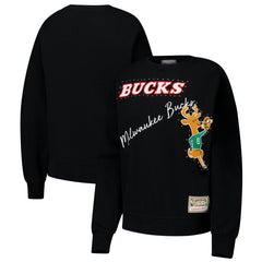 Milwaukee Bucks Women's Hardwood Classics Home Team Pullover Sweatshirt Black - Mitchell & Ness