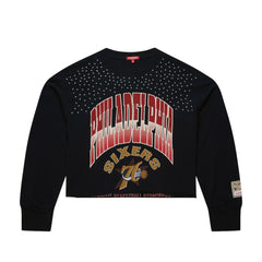 Philadelphia 76ers Women's Hardwood Classics Studded Boxy Cropped Long Sleeve T-Shirt Black - Mitchell & Ness