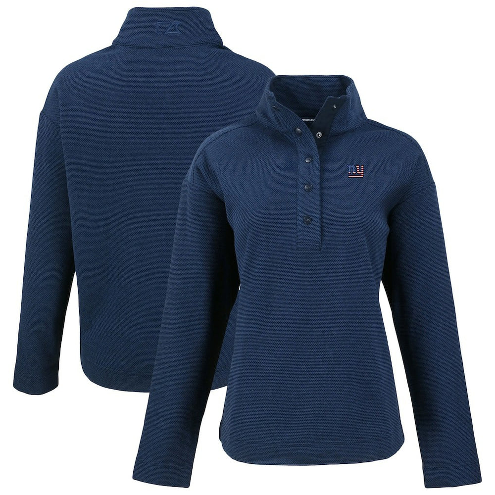 New York Giants Cutter & Buck Women's Hunts Point Eco Half-Snap Sweatshirt - Navy Sweatshirts