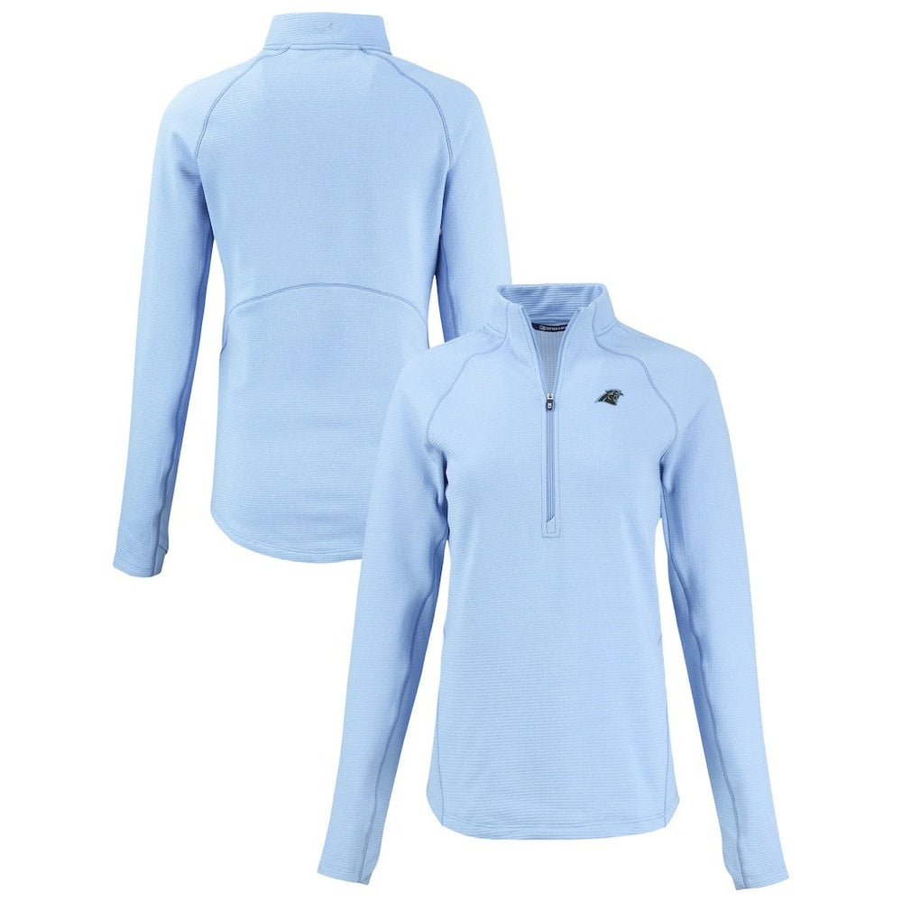 Carolina Panthers Cutter & Buck Women's Peshastin Eco Fleece Recycled Tri-Blend Raglan Half-Zip Jacket - Heather Light Blue Jackets