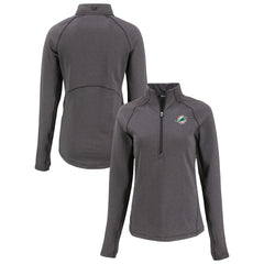 Miami Dolphins Cutter & Buck Women's Peshastin Eco Fleece Recycled Tri-Blend Raglan Half-Zip Jacket - Heather Black Jackets