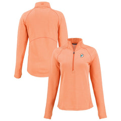 Miami Dolphins Cutter & Buck Women's Peshastin Eco Fleece Recycled Tri-Blend Raglan Half-Zip Jacket - Heather Orange Jackets