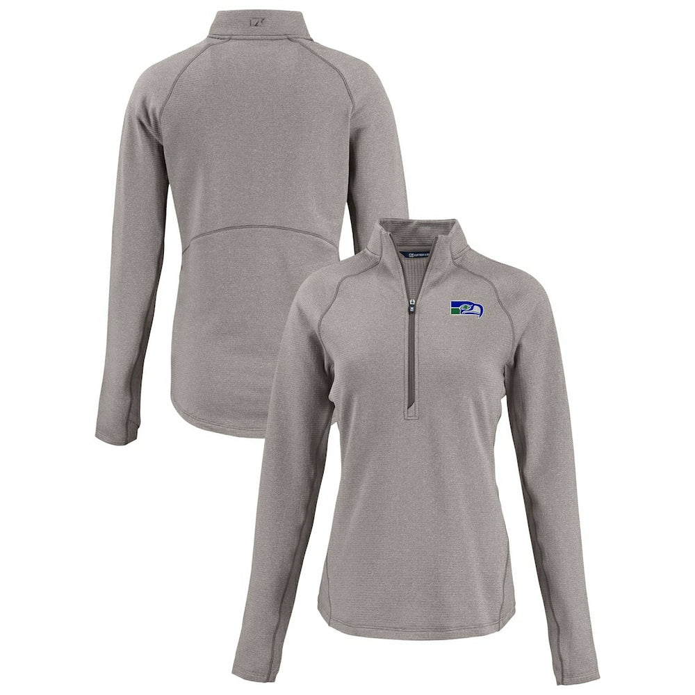Seattle Seahawks Cutter & Buck Women's Peshastin Eco Fleece Recycled Tri-Blend Raglan Half-Zip Jacket - Heather Gray Jackets