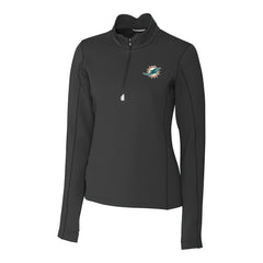 Miami Dolphins Cutter & Buck Women's Traverse Stretch Quarter-Zip Pullover Top - Black Pullover