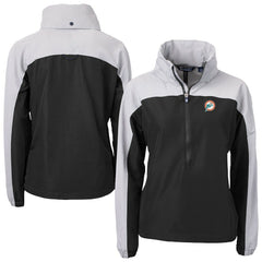 Miami Dolphins Cutter & Buck Women's Charter Eco Recycled Half-Zip Hooded Anorak Jacket - Black Jackets