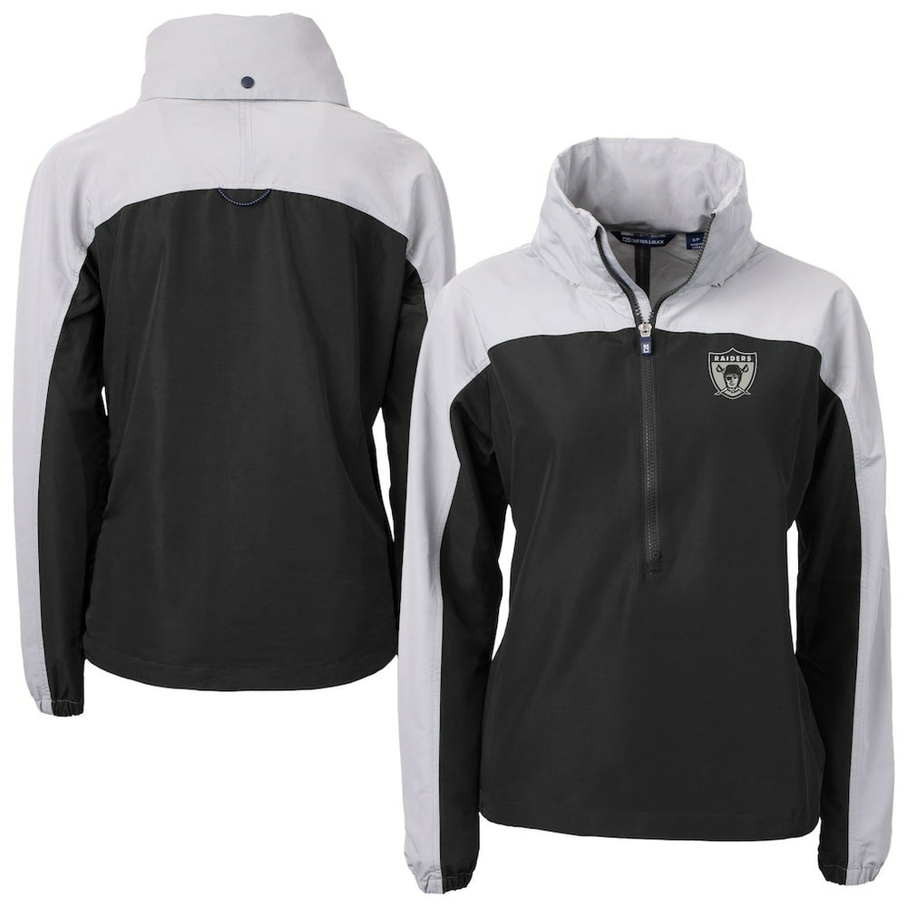 Las Vegas Raiders Cutter & Buck Women's Charter Eco Recycled Half-Zip Hooded Anorak Jacket - Black Jackets