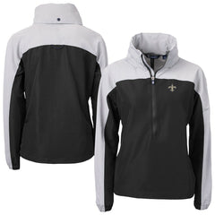 New Orleans Saints Cutter & Buck Women's Charter Eco Recycled Half-Zip Hooded Anorak Jacket - Black Jackets