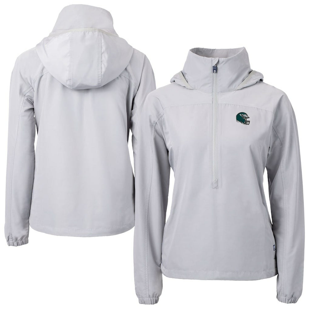 Philadelphia Eagles Cutter & Buck Women's Charter Eco Recycled Half-Zip Hooded Anorak Jacket - Gray Jackets