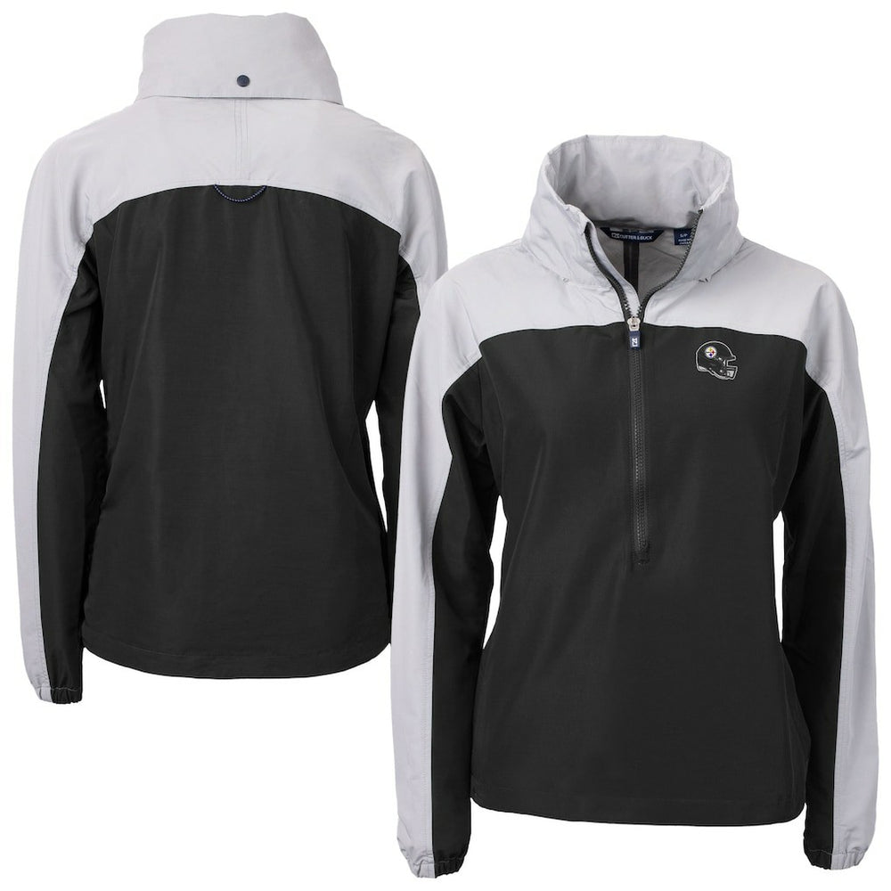Pittsburgh Steelers Cutter & Buck Women's Charter Eco Recycled Half-Zip Hooded Anorak Jacket - Black Jackets