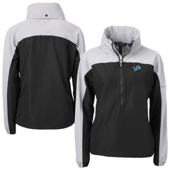 Detroit Lions Cutter & Buck Women's Charter Eco Recycled Half-Zip Hooded Anorak Jacket - Black Jackets