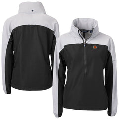 Cincinnati Bengals Cutter & Buck Women's Charter Eco Recycled Half-Zip Hooded Anorak Jacket - Black Jackets