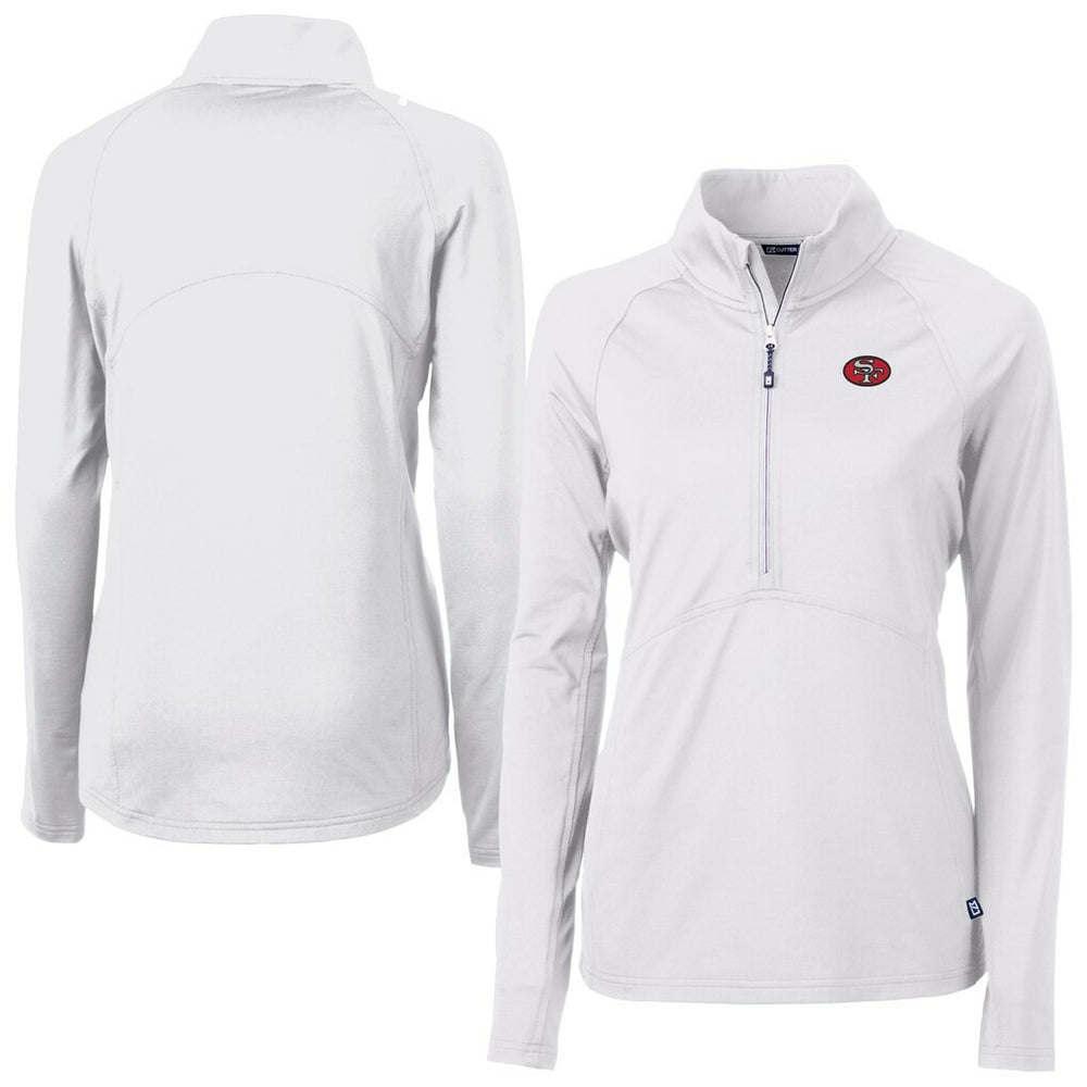 San Francisco 49ers Cutter & Buck Women's Adapt Eco Knit Stretch Recycled Raglan Half-Zip Top - White Tops
