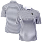 Denver Broncos Cutter & Buck Women's Virtue Eco Pique Stripe Recycled Quarter-Zip Top - Navy Tops