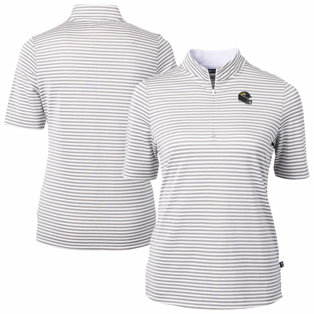 Jacksonville Jaguars Cutter & Buck Women's Virtue Eco Pique Stripe Recycled Quarter-Zip Top - Gray Tops