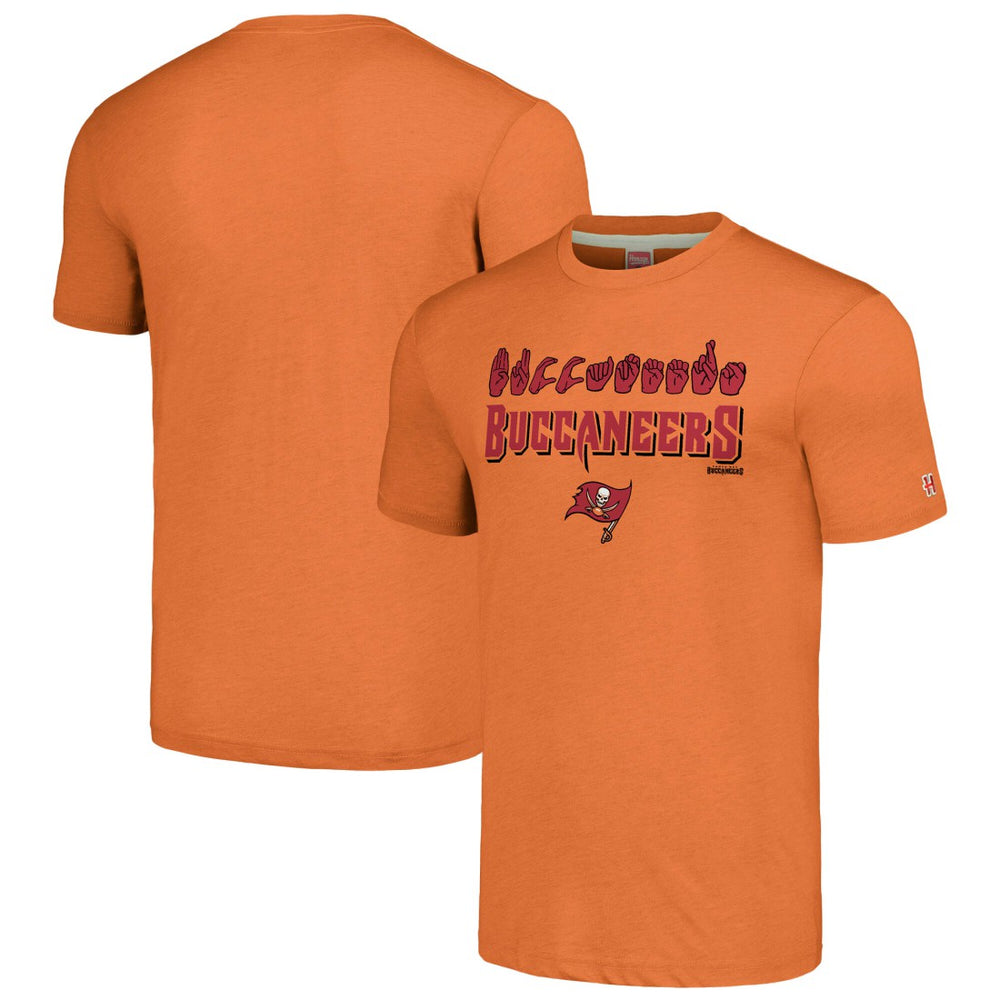 Tampa Bay Buccaneers Homage Unisex The NFL ASL Collection by Love Sign American Sign Language T-Shirt - Orange T-shirts