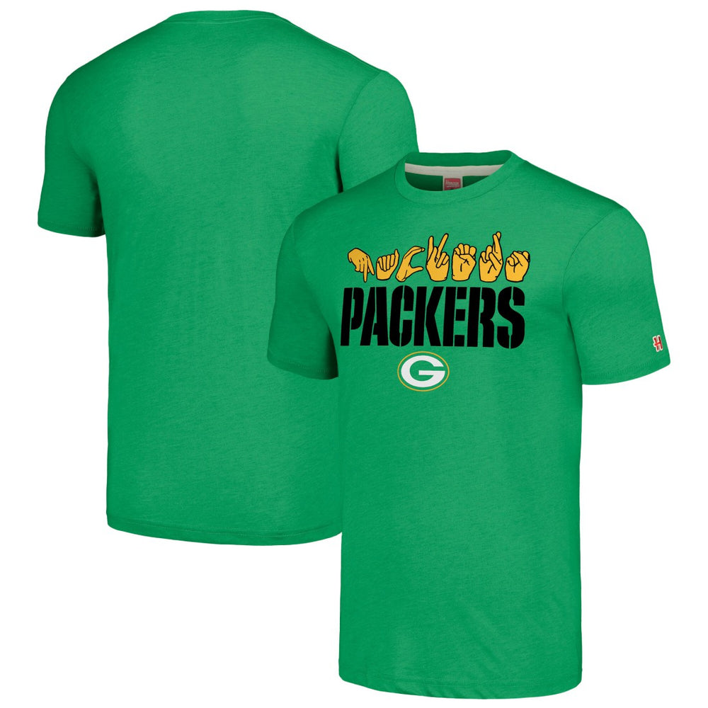 Green Bay Packers Homage Unisex The NFL ASL Collection by Love Sign American Sign Language T-Shirt - Green T-shirts