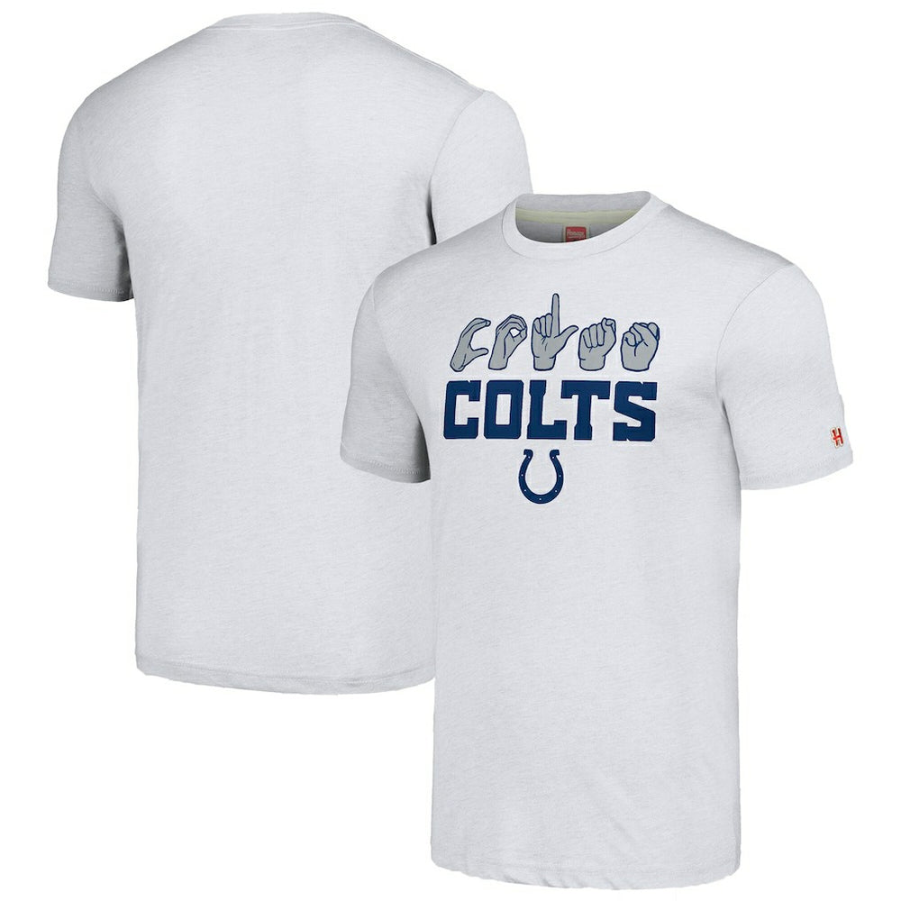 Indianapolis Colts Homage Unisex The NFL ASL Collection by Love Sign American Sign Language T-Shirt - Ash T-shirts