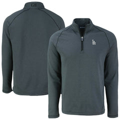 Los Angeles Dodgers Cutter & Buck Peshastin Eco Fleece Recycled Raglan Quarter-Zip Top - Heather Black Tops