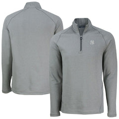 New York Yankees Cutter & Buck Peshastin Eco Fleece Recycled Raglan Quarter-Zip Top - Heather Gray Tops