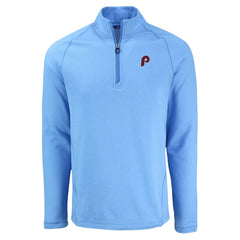 Philadelphia Phillies Cutter & Buck Peshastin Eco Fleece Recycled Raglan Quarter-Zip Top - Heather Light Blue Tops