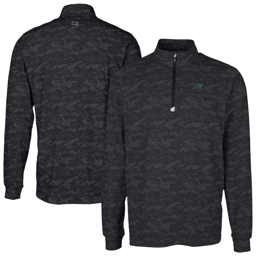 Carolina Panthers Cutter & Buck Traverse Camo Print Stretch Quarter-Zip Top - Black Tops