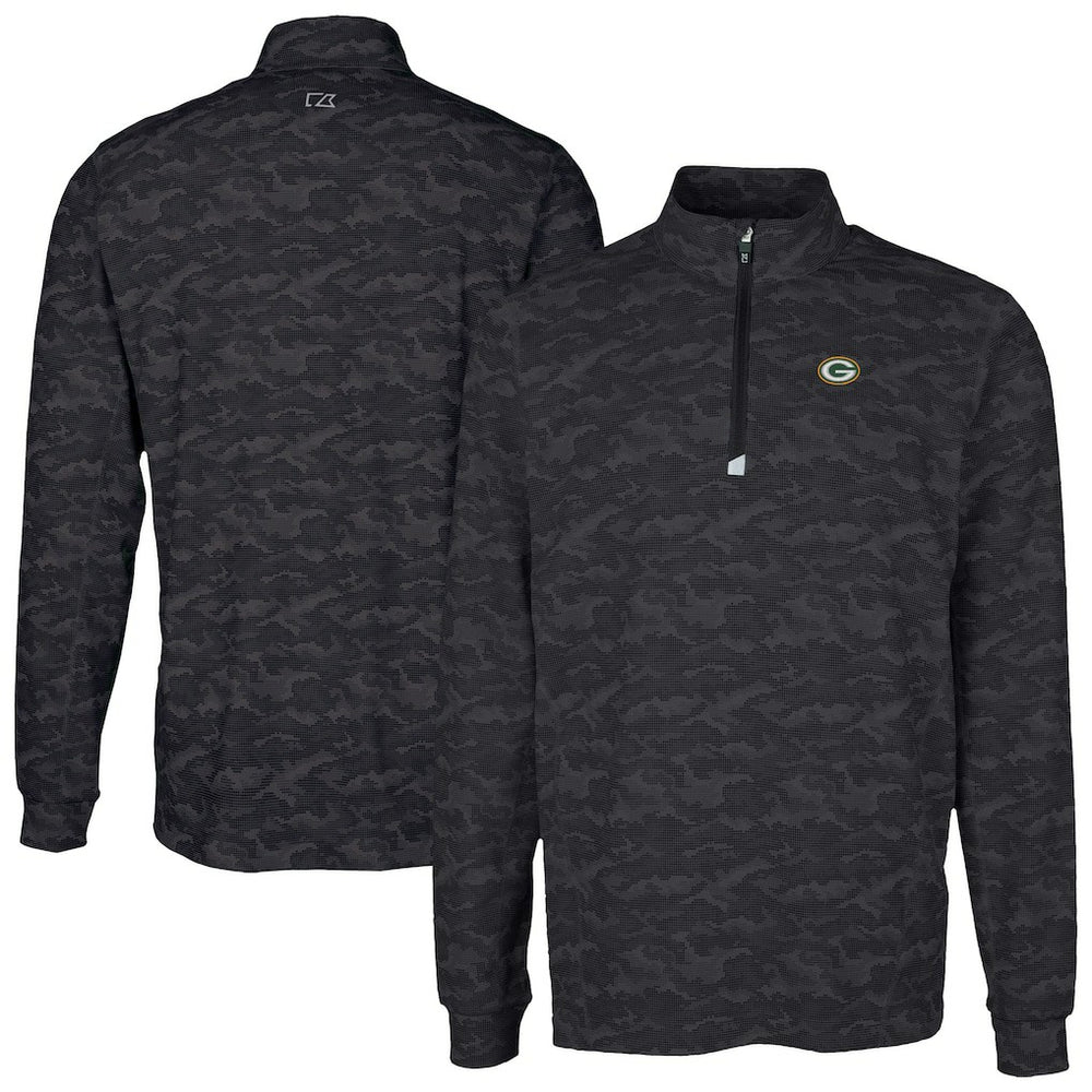Green Bay Packers Cutter & Buck Traverse Camo Print Stretch Quarter-Zip Top - Black Tops