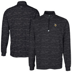 Minnesota Vikings Cutter & Buck Traverse Camo Print Stretch Quarter-Zip Top - Black Tops