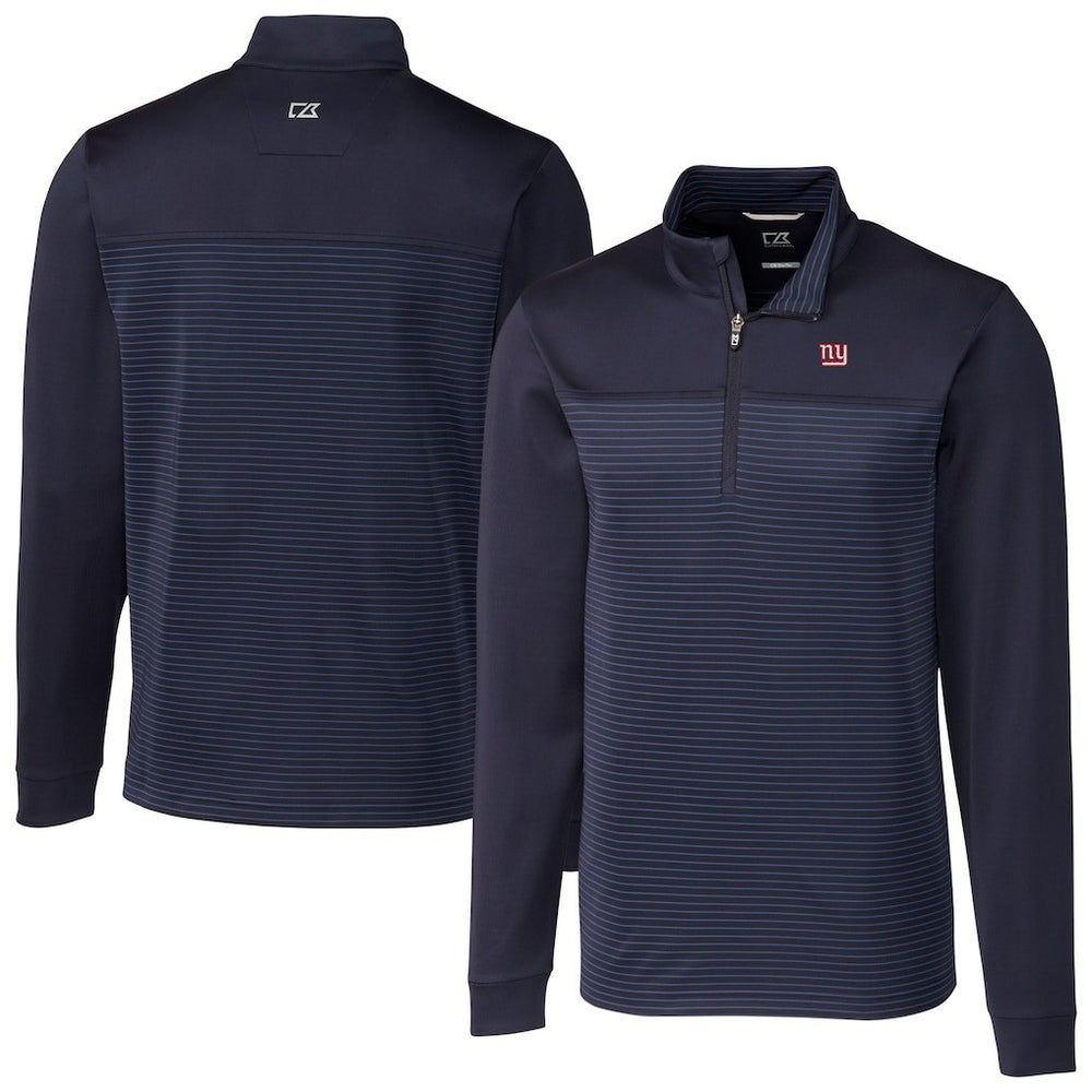New York Giants Cutter & Buck Traverse Stripe Stretch DryTec Quarter-Zip Top - Navy Tops