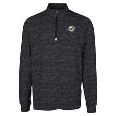 Miami Dolphins Cutter & Buck Big & Tall Traverse Eco Camo Tri-Blend DryTec Quarter-Zip Jacket - Black Jackets