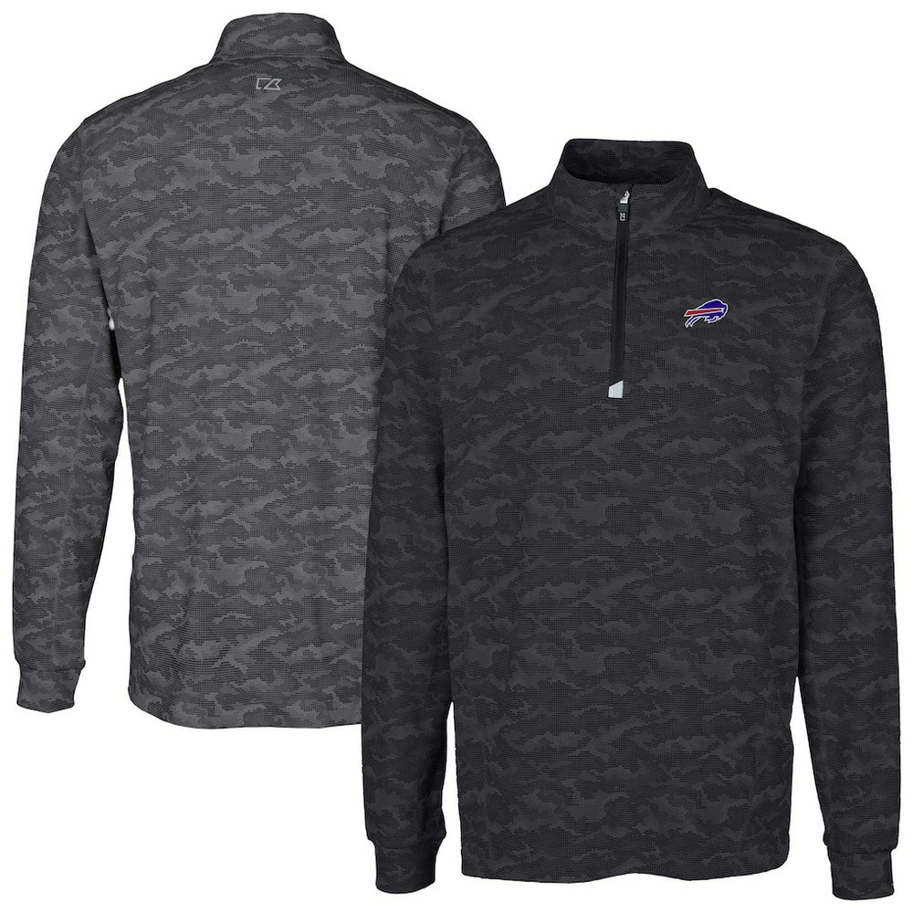 Buffalo Bills Cutter & Buck Big & Tall Traverse Eco Camo Tri-Blend DryTec Quarter-Zip Jacket - Black Jackets