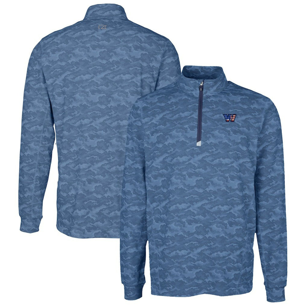 Washington Commanders Cutter & Buck Big & Tall Americana Traverse Eco Camo Tri-Blend DryTec Quarter-Zip Jacket - Navy Jackets