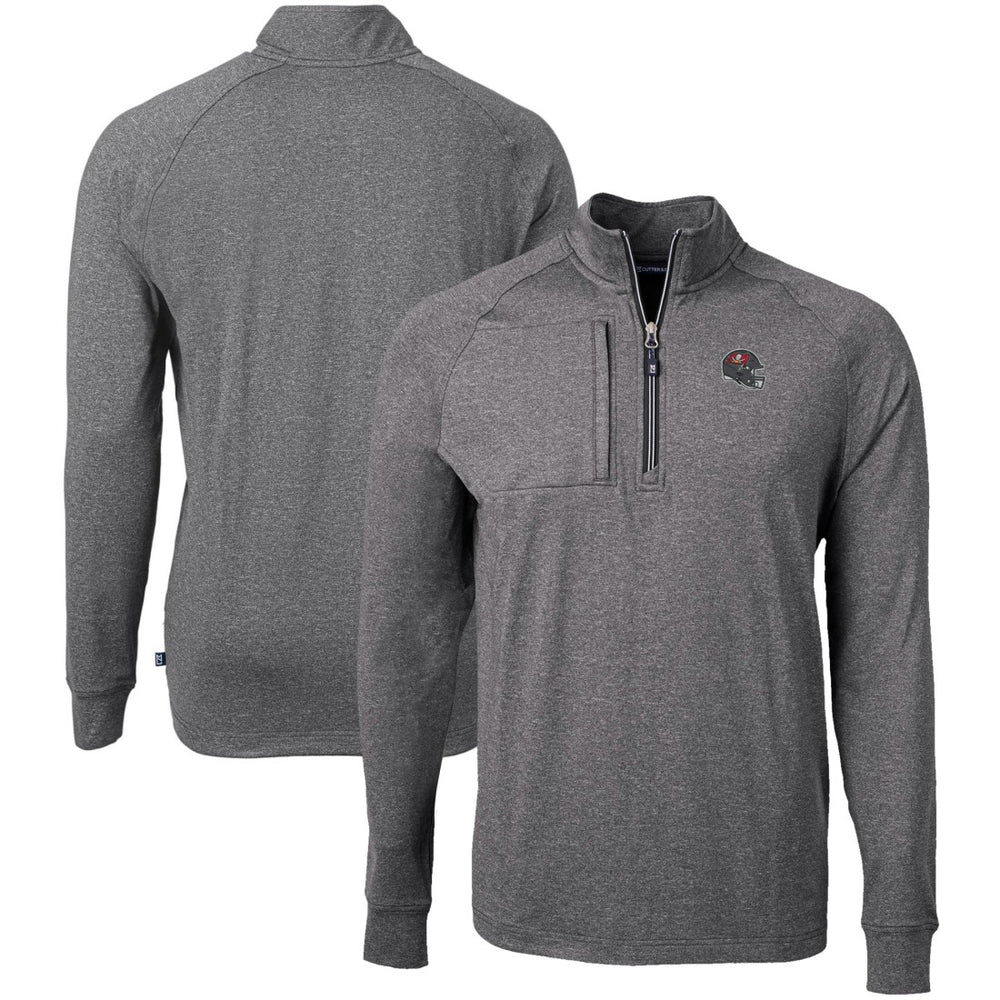 Tampa Bay Buccaneers Cutter & Buck Big & Tall Adapt Eco Raglan Quarter-Zip Jacket - Heather Black Jackets