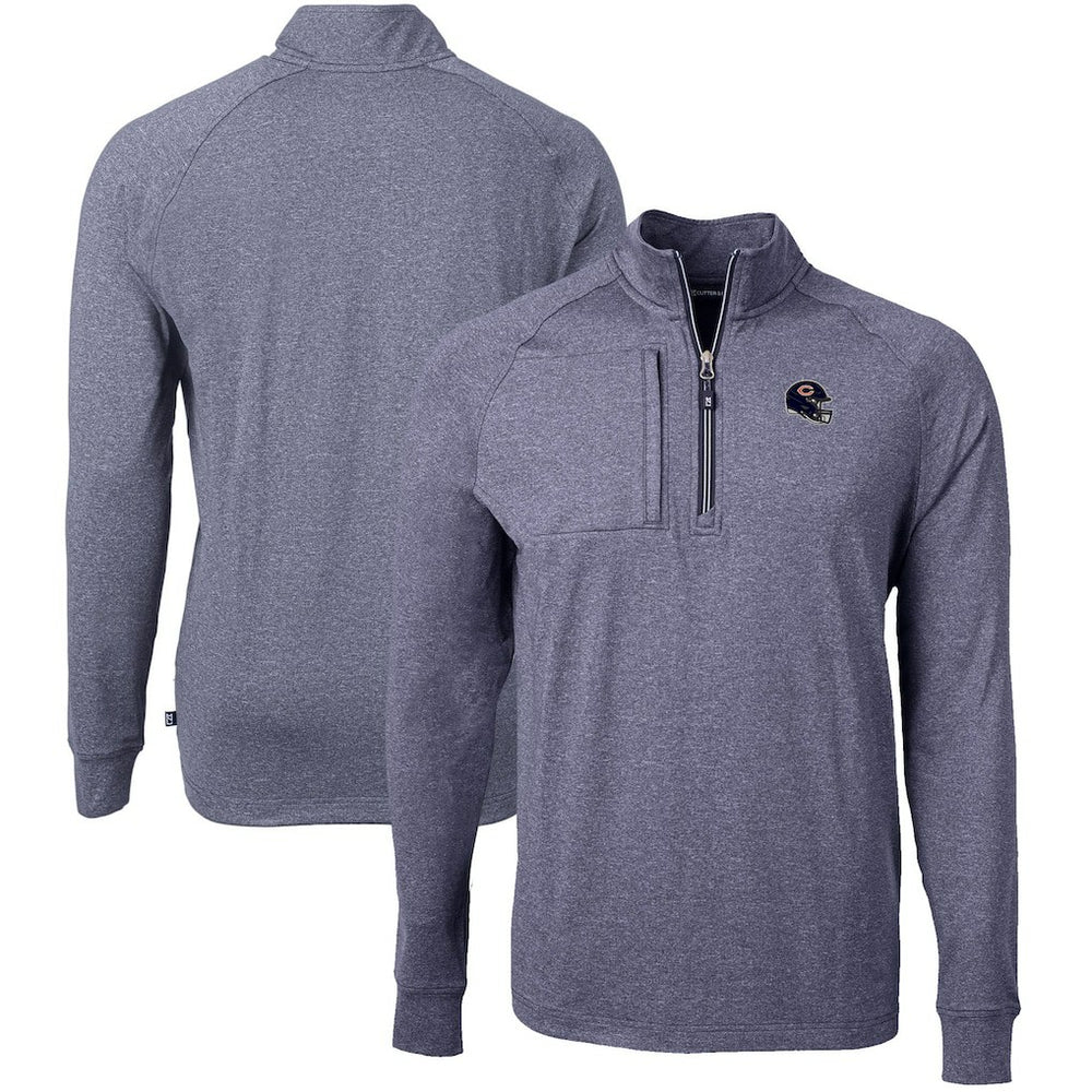 Chicago Bears Cutter & Buck Big & Tall Adapt Eco Raglan Quarter-Zip Jacket - Heather Navy Jackets