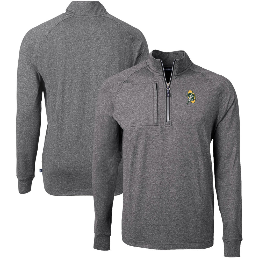 Green Bay Packers Cutter & Buck Big & Tall Adapt Eco Raglan Quarter-Zip Jacket - Heather Black Jackets