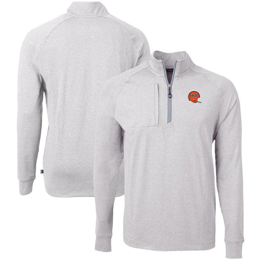Cincinnati Bengals Cutter & Buck Big & Tall Adapt Eco Raglan Quarter-Zip Jacket - Heather Gray Jackets