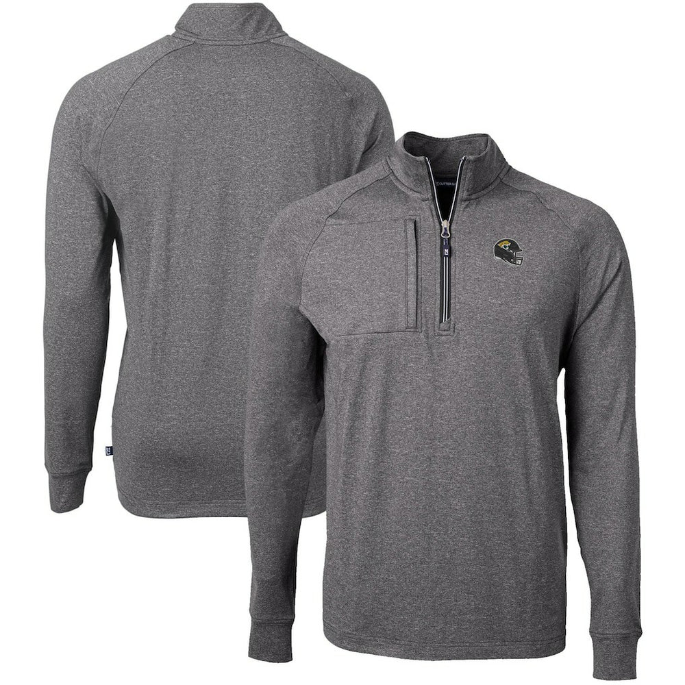 Jacksonville Jaguars Cutter & Buck Big & Tall Adapt Eco Raglan Quarter-Zip Jacket - Heather Black Jackets