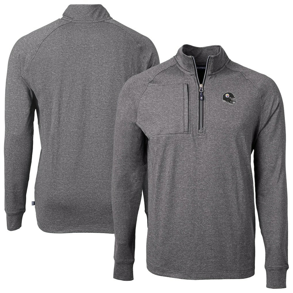 Pittsburgh Steelers Cutter & Buck Big & Tall Adapt Eco Raglan Quarter-Zip Jacket - Heather Black Jackets