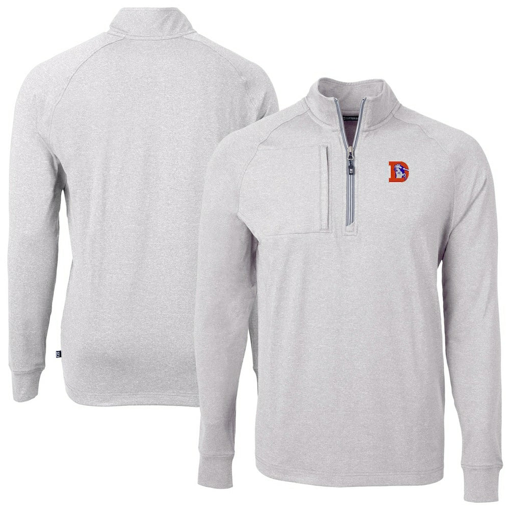 Denver Broncos Cutter & Buck Big & Tall Adapt Eco Raglan Quarter-Zip Jacket - Heather Gray Jackets