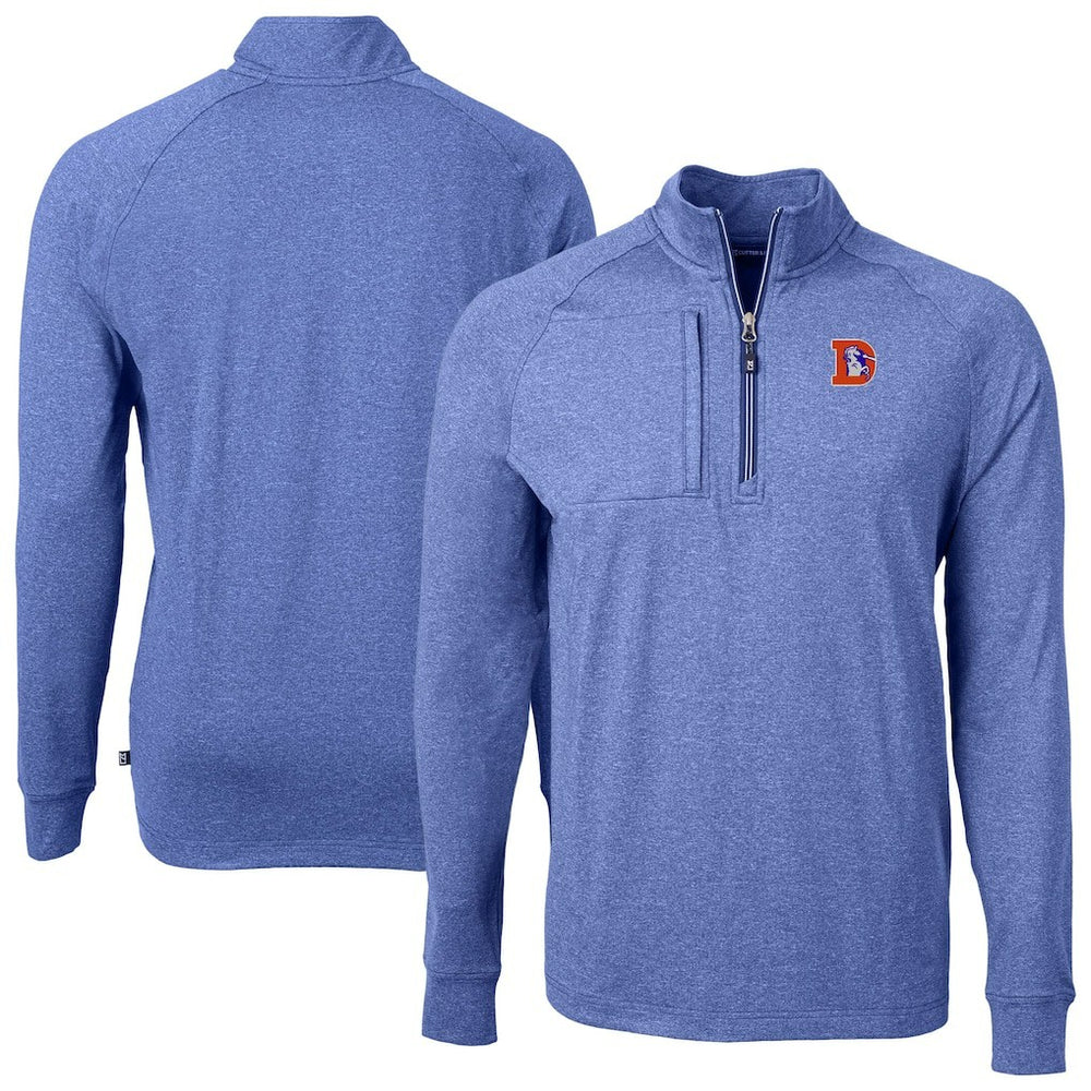 Denver Broncos Cutter & Buck Big & Tall Adapt Eco Raglan Quarter-Zip Jacket - Heather Royal Jackets