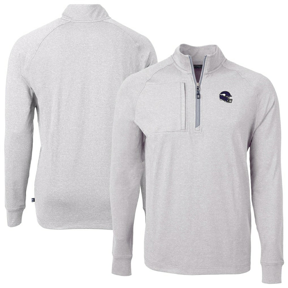 Minnesota Vikings Cutter & Buck Big & Tall Adapt Eco Raglan Quarter-Zip Jacket - Heather Gray Jackets