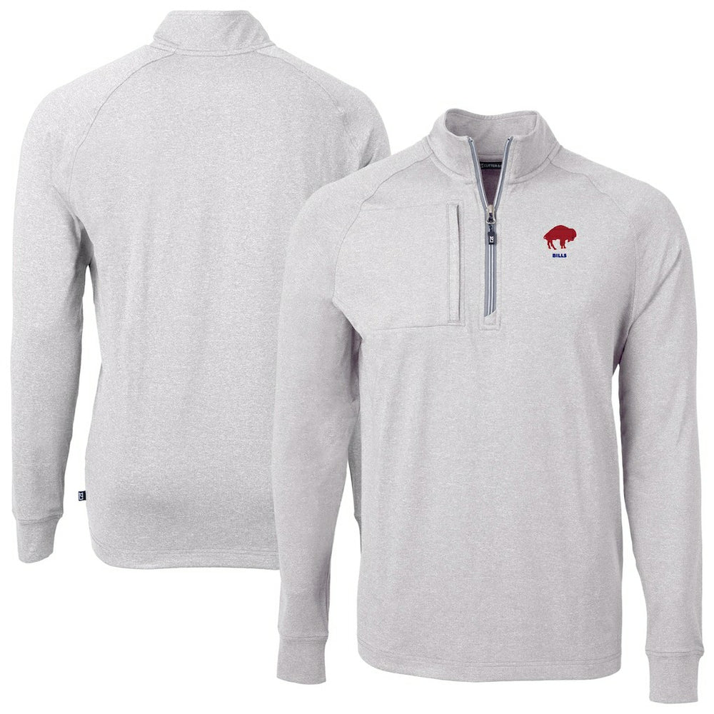 Buffalo Bills Cutter & Buck Big & Tall Adapt Eco Raglan Quarter-Zip Jacket - Heather Gray Jackets