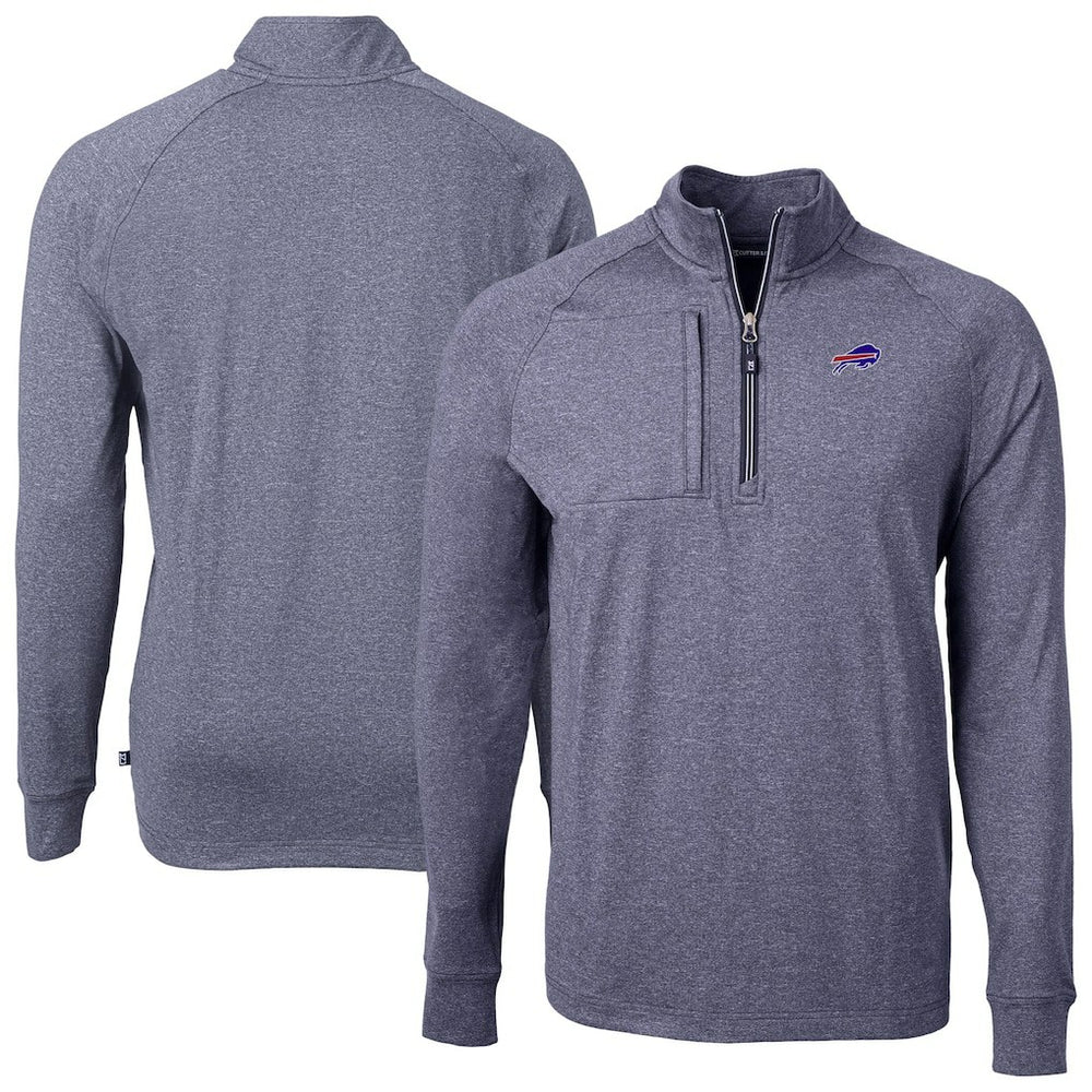 Buffalo Bills Cutter & Buck Big & Tall Adapt Eco Raglan Quarter-Zip Jacket - Heather Navy Jackets