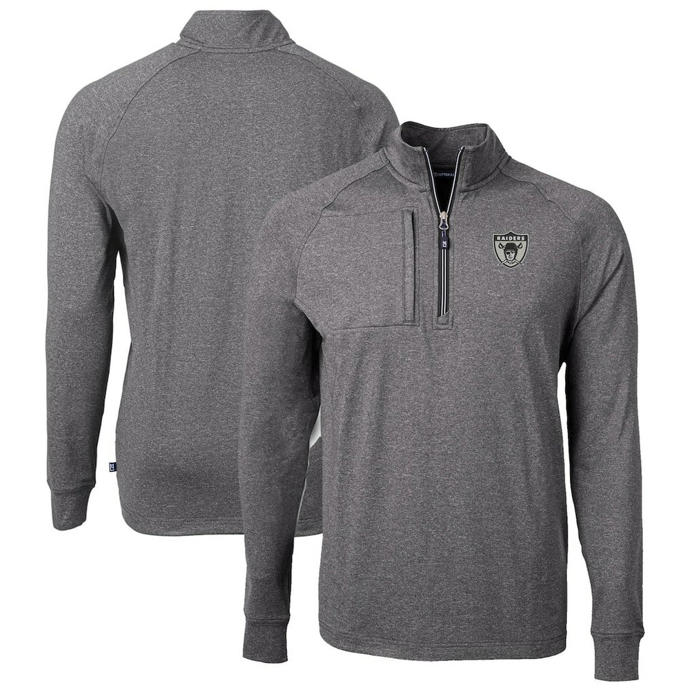 Las Vegas Raiders Cutter & Buck Big & Tall Adapt Eco Raglan Quarter-Zip Jacket - Heather Black Jackets