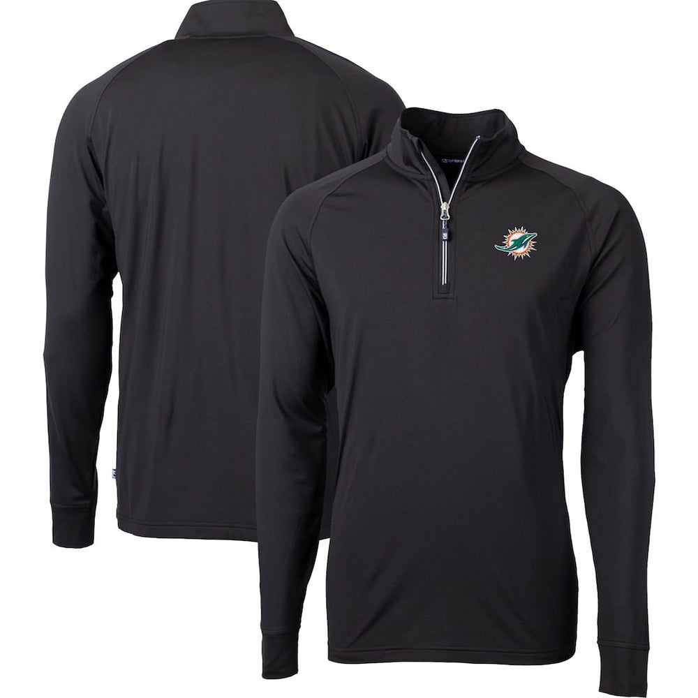 Miami Dolphins Cutter & Buck Big & Tall Adapt Eco DryTec Raglan Quarter-Zip Jacket - Black Jackets