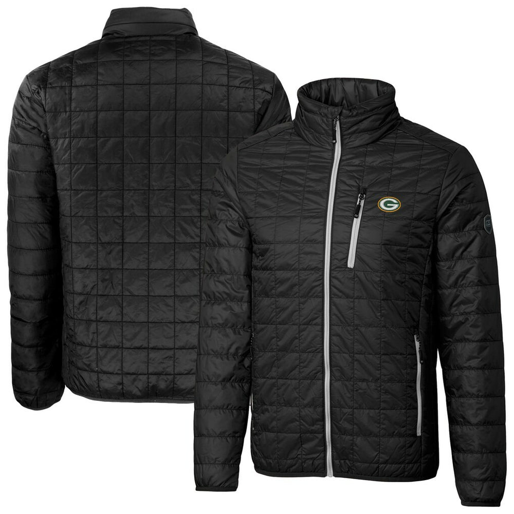 Green Bay Packers Cutter & Buck Big & Tall Rainier PrimaLoft Eco Insulated Full-Zip Hoodie Puffer Jacket - Black Hoodies