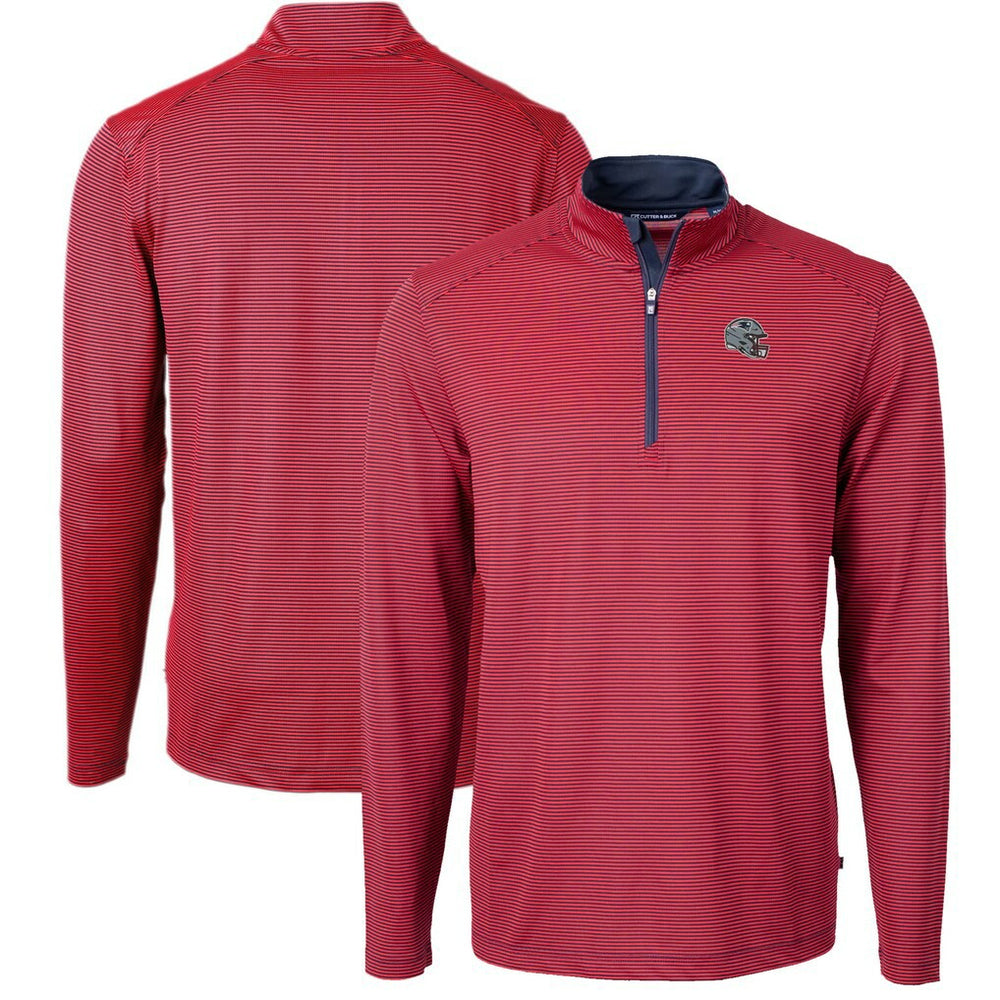New England Patriots Cutter & Buck Big & Tall Virtue Eco Pique Micro Stripe Tri-Blend Quarter-Zip Jacket - Red Jackets
