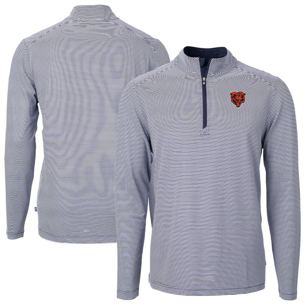 Chicago Bears Cutter & Buck Big & Tall Virtue Eco Pique Micro Stripe Tri-Blend Quarter-Zip Jacket - Navy Jackets