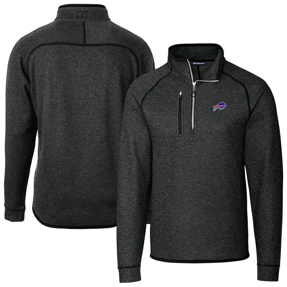 Buffalo Bills Cutter & Buck Big & Tall Mainsail Sweater-Knit Half-Zip Jacket - Heather Charcoal Jackets